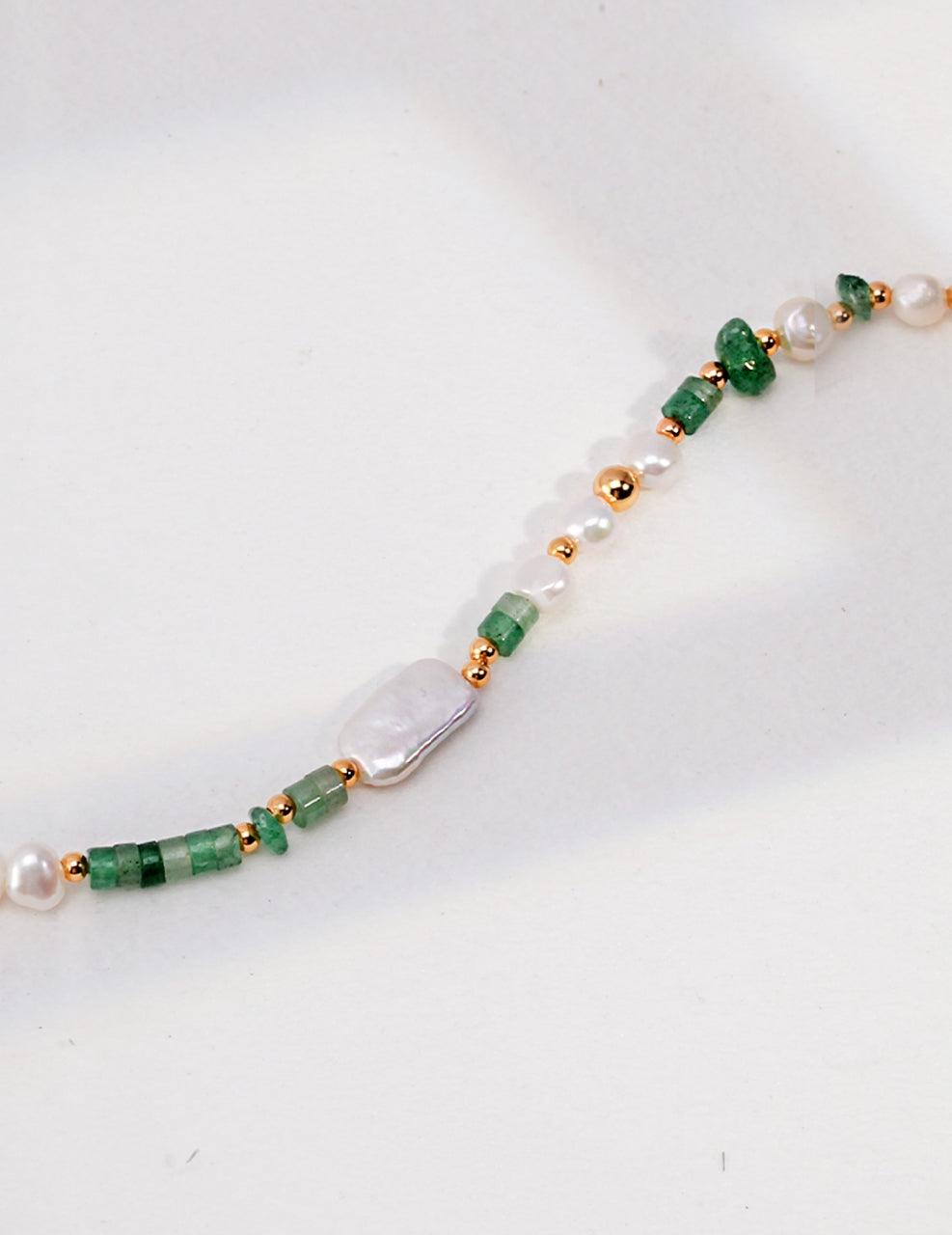 Crystal Gemstone & Pearl Gold Necklace - DuoerJewels