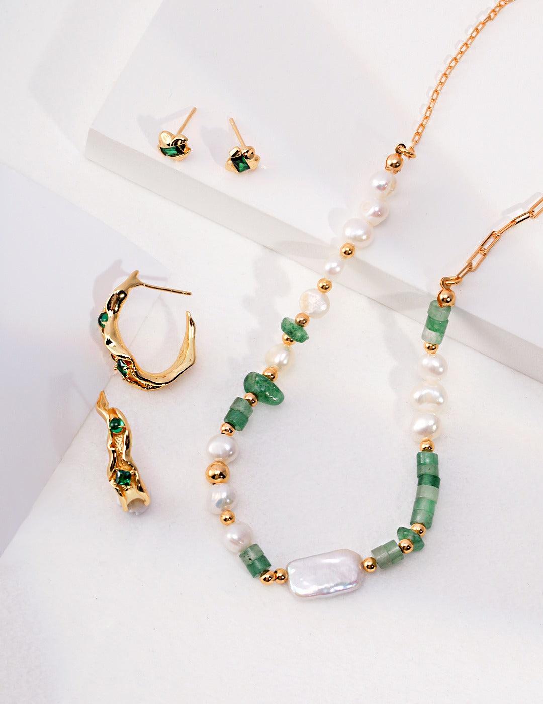 Crystal Gemstone & Pearl Gold Necklace - DuoerJewels