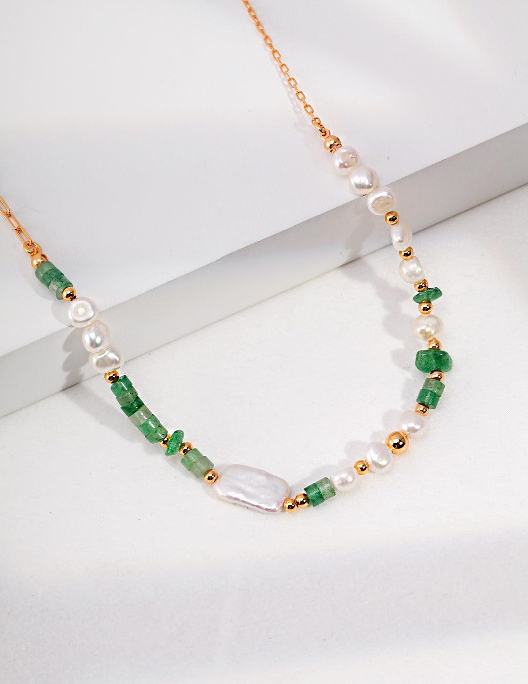 Crystal Gemstone & Pearl Gold Necklace - DuoerJewels