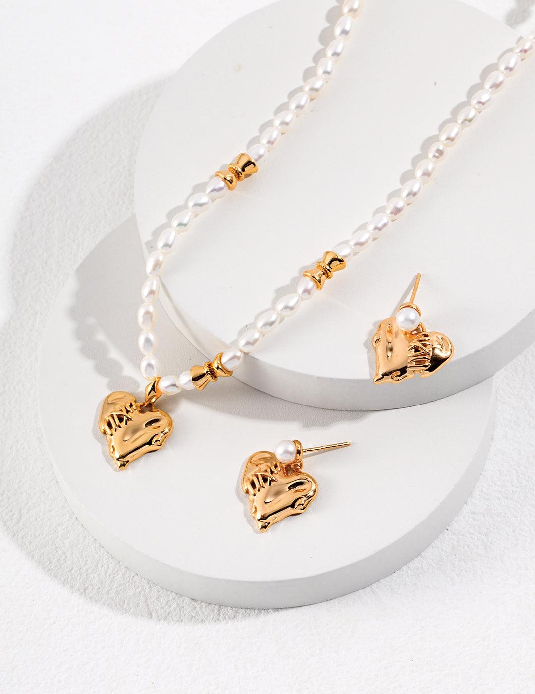 Stitched Heart Necklace & Earrings - DuoerJewels