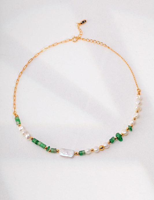 Crystal Gemstone & Pearl Gold Necklace - DuoerJewels
