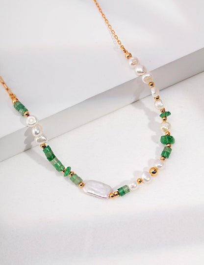 Crystal Gemstone & Pearl Gold Necklace - DuoerJewels