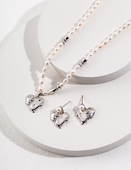 Stitched Heart Necklace & Earrings - DuoerJewels